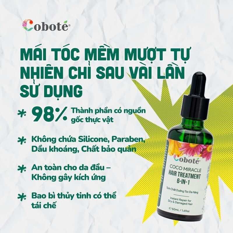 Tinh Chất Dưỡng Tóc Đa Năng Dưỡng Tóc Mềm Mượt COBOTÉ Coco Miracle Hair Treatment 6in1