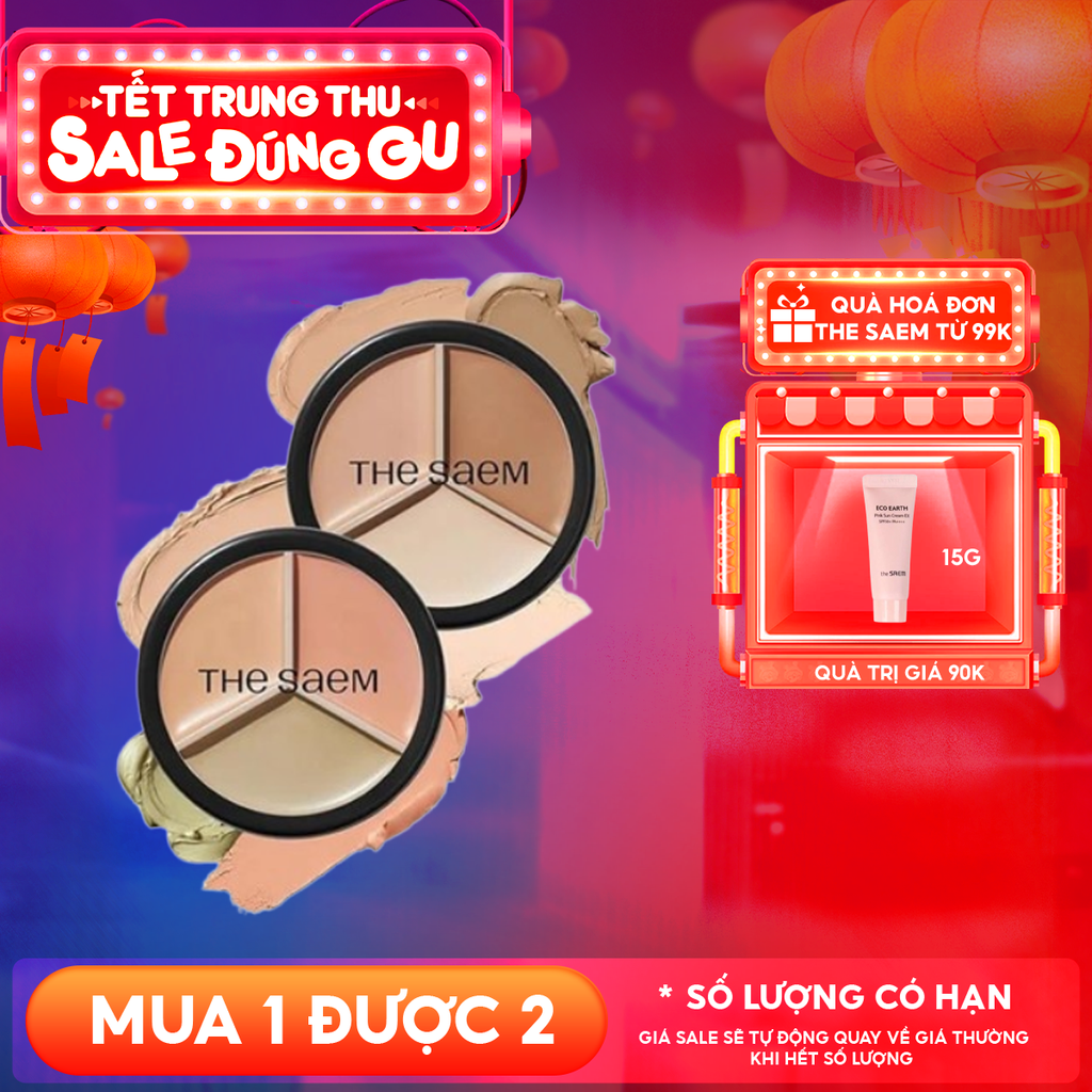 Che Khuyết Điểm Triệt Sắc, Che Phủ Cao The Saem Cover Perfection Triple Pot Concealer SPF28/PA+ 4.5g