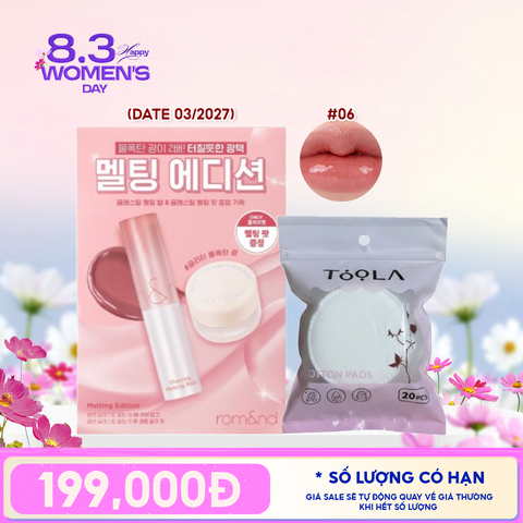 Combo Quà Tặng 8.3:  Set Son Dưỡng Romand Melting Edition  + Bông Tẩy Trang Tròn TOOLA x Romand