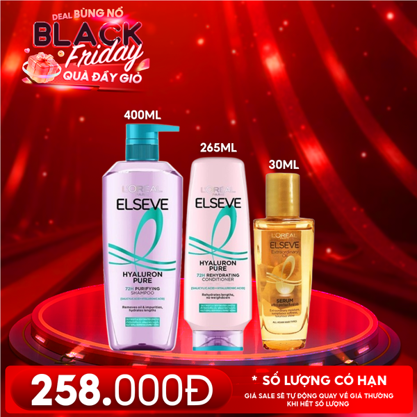 Combo 3 Sản Phẩm L'oreal: Dầu Gội Dưỡng, Phồng Tóc 400ml + Dầu Xả Dưỡng, Phồng Tóc 265ml + Dầu Dưỡng Tóc 30ml 