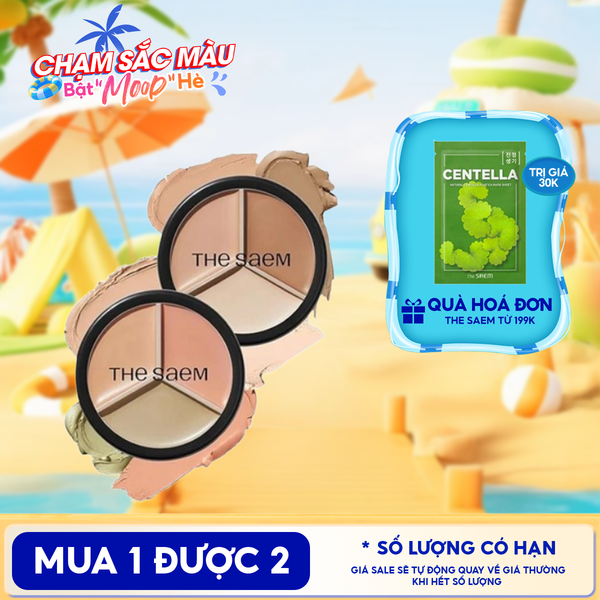  Che Khuyết Điểm Triệt Sắc, Che Phủ Cao The Saem Cover Perfection Triple Pot Concealer SPF28/PA+ 4.5g 