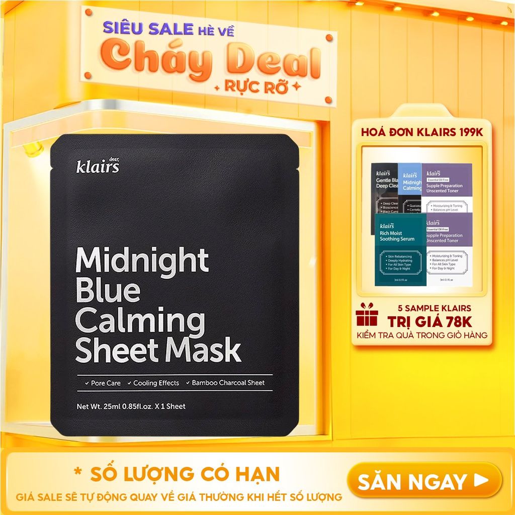 Mặt Nạ Klairs Làm Dịu, Hỗ Trợ Giảm Kích Ứng, Phục Hồi Da Midnight Blue Calming Sheet Mask 25ml