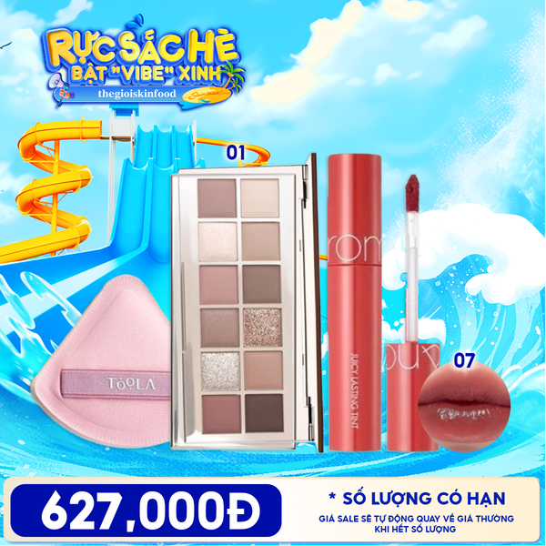  Combo Son Tint Lì Romand The Juicy Lasting Tint + Bảng Phấn Mắt 12 Ô Joocyee 12 Shades Eyeshadow Palette + Bông Mút Trang Điểm Tán Nền Mềm Mịn TOOLA Makeup Puff 