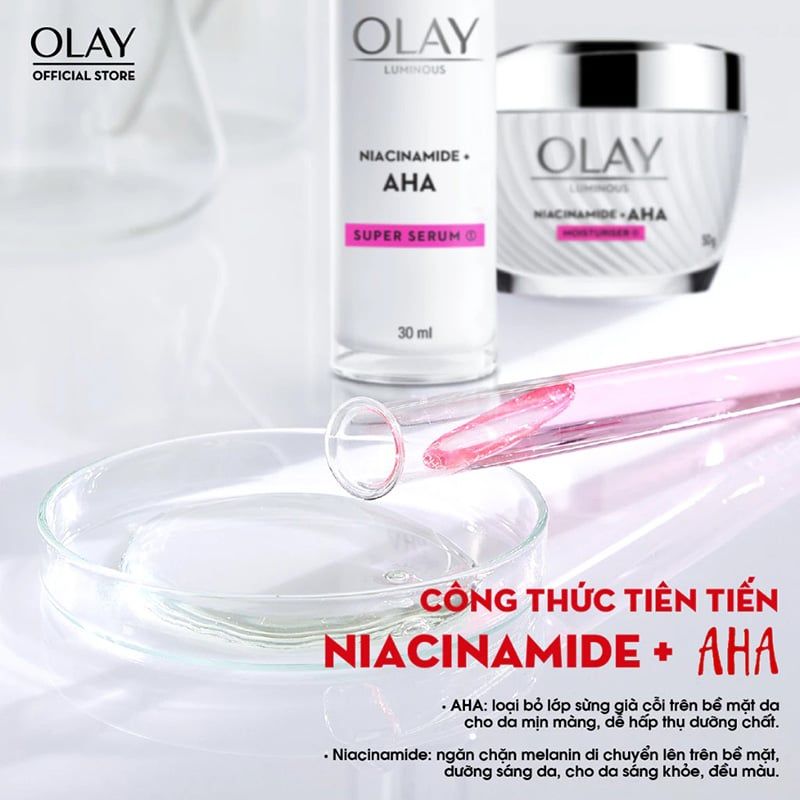 Serum Olay Hỗ Trợ Dưỡng Sáng Da, Mờ Thâm Mụn Luminous Niacinamide + AHA Super Serum 30ml