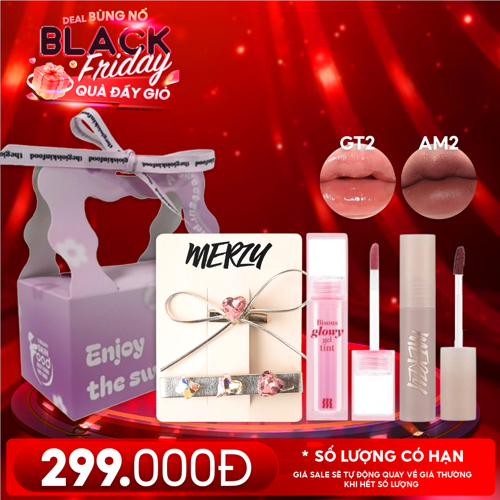 Combo Quà Tặng 20/11: Son Bóng Pha Lê Merzy Bisous Glowy Gel Tint + Son Kem Merzy Academia Mellow Tint + Kẹp Tóc Merzy + Túi Quà
