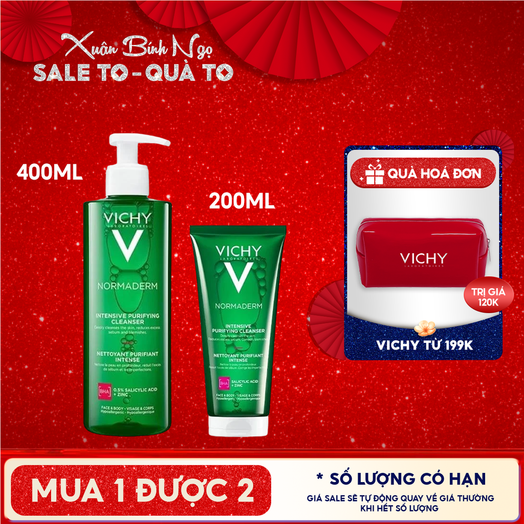 Gel Rửa Mặt Vichy Cho Da Dầu Mụn Làm Sạch Sâu, Giảm Nhờn Normaderm Phytosolution Intensive Purifying Gel