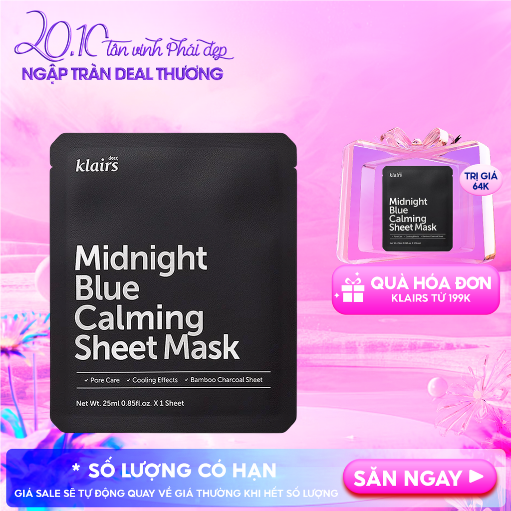 Mặt Nạ Klairs Làm Dịu, Hỗ Trợ Giảm Kích Ứng, Phục Hồi Da Midnight Blue Calming Sheet Mask 25ml