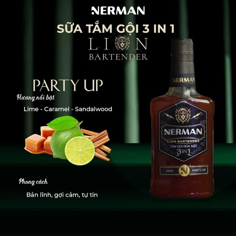 Sữa Tắm Gội Rửa Mặt 3in1 Nerman Lion Bartender 3In1 Hair & Body Wash 330g