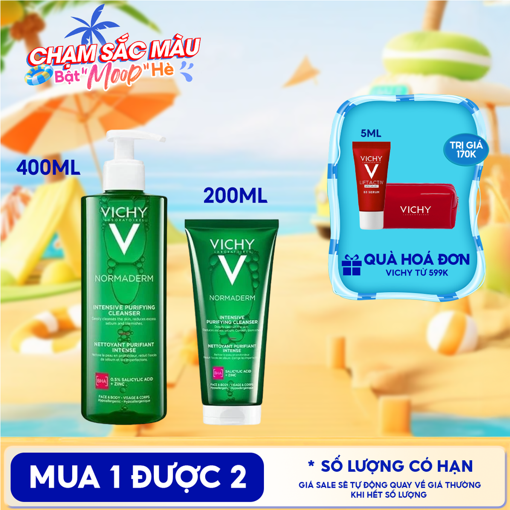 Gel Rửa Mặt Vichy Cho Da Dầu Mụn Làm Sạch Sâu, Giảm Nhờn Normaderm Phytosolution Intensive Purifying Gel