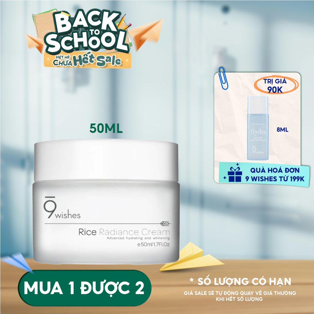 Kem Dưỡng Ẩm 9 Wishes Hỗ Trợ Làm Sáng Da Chiết Xuất Gạo Rice Radiance Cream 50ml