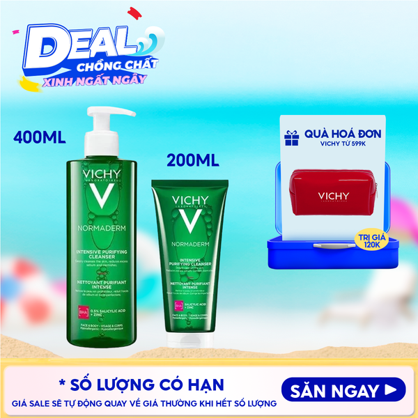  Gel Rửa Mặt Vichy Cho Da Dầu Mụn Làm Sạch Sâu, Giảm Nhờn Normaderm Phytosolution Intensive Purifying Gel 