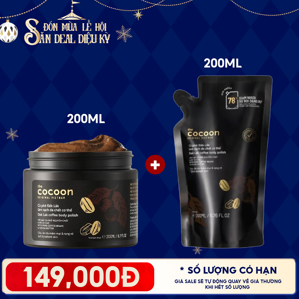Tẩy Da Chết Body Cocoon Làm Đều Màu Da Và Dưỡng Mịn Da Chiết Xuất Cà Phê Dak Lak, Đường Thốt Nốt An Giang Body Polish