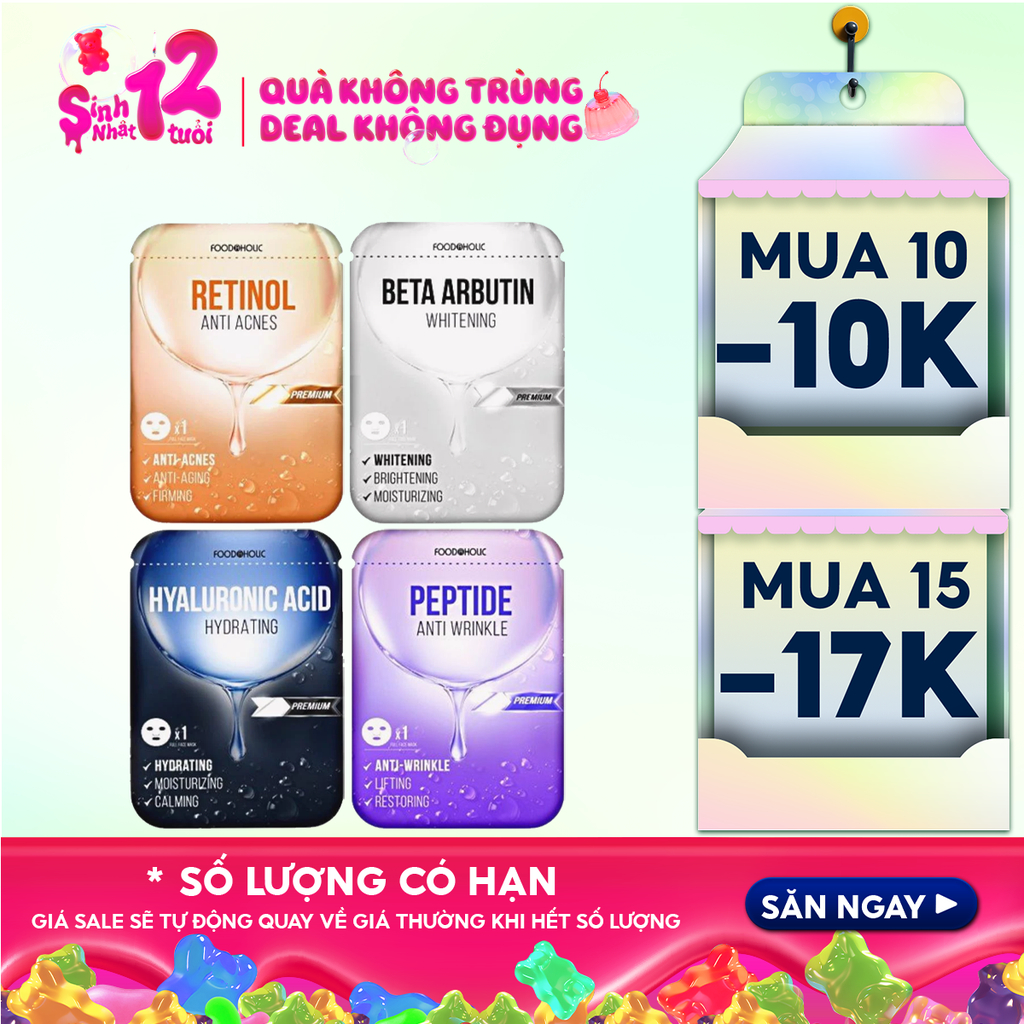 [4 GIẢI PHÁP] Mặt Nạ Foodaholic Hỗ Trợ Dưỡng Trắng, Dưỡng Ẩm, Hạn Chế Lão Hóa Mask 23ml
