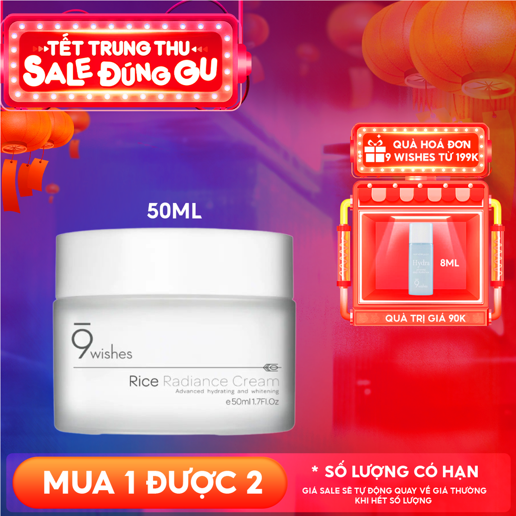 Kem Dưỡng Ẩm 9 Wishes Hỗ Trợ Làm Sáng Da Chiết Xuất Gạo Rice Radiance Cream 50ml