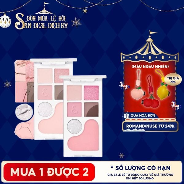 Bảng Phấn Mắt & Má Hồng Romand Ngọt Ngào, Lấp Lánh Bare Layer Palette 14g