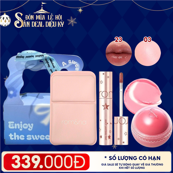  Combo Quà Tặng: Túi Quà + Son Tint Lì Romand Starry Edition 23 + Má Hồng Kem Romand 03 White Peach + Gương Make Up 