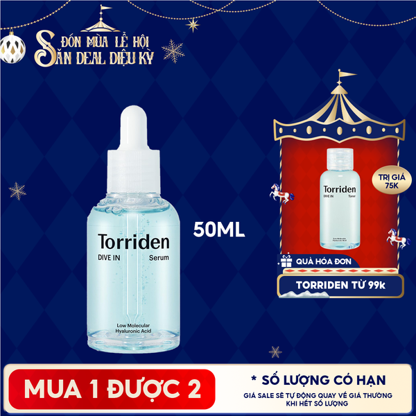  Serum Torriden Thuần Chay Cấp Ẩm, Làm Dịu Da Torriden Dive-In Low Molecular Hyaluronic Acid Serum 50ml 