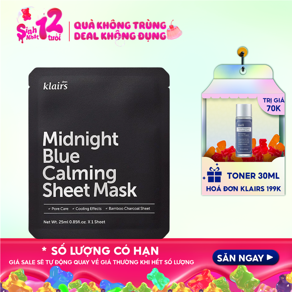 Mặt Nạ Klairs Làm Dịu, Hỗ Trợ Giảm Kích Ứng, Phục Hồi Da Midnight Blue Calming Sheet Mask 25ml