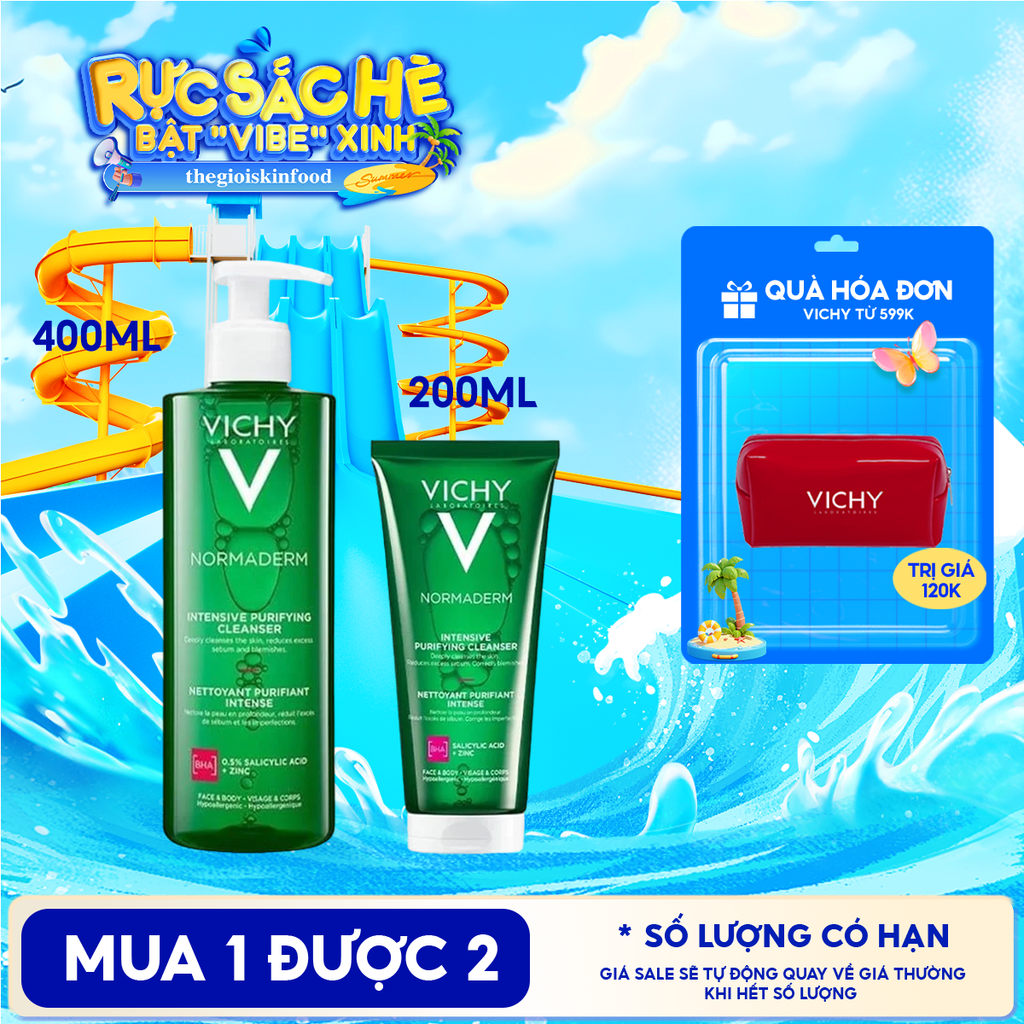 Gel Rửa Mặt Vichy Cho Da Dầu Mụn Làm Sạch Sâu, Giảm Nhờn Normaderm Phytosolution Intensive Purifying Gel