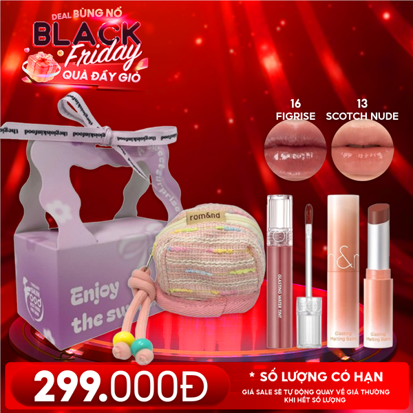  Combo Quà Tặng 20/11: Son Tint Nước Romand Glasting Water Tint + Son Dưỡng Có Màu Romand Glasting Melting Balm + Túi Đựng Airpods + Túi Quà 