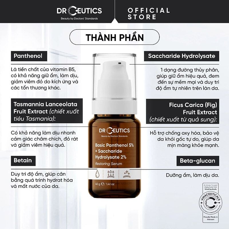 Serum Drceutics Cấp Ẩm, Làm Dịu Da Basic Panthenol 5% + Saccharide Hydrolysate 2% Restoring Serum