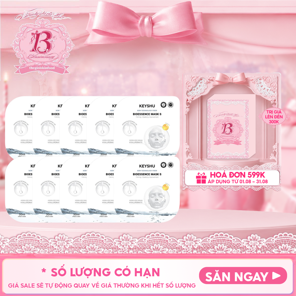 Combo 10 Miếng Mặt Nạ Keyshu Dưỡng Ẩm, Làm Mềm Da, Hỗ Trợ Ngừa Lão Hóa Bioessence Mask 30ml