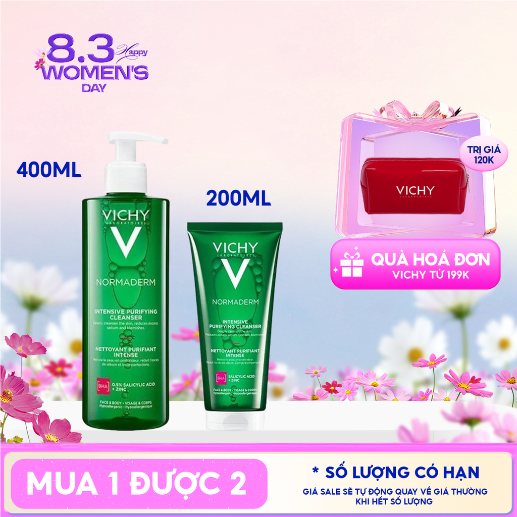 Gel Rửa Mặt Vichy Cho Da Dầu Mụn Làm Sạch Sâu, Giảm Nhờn Normaderm Phytosolution Intensive Purifying Gel