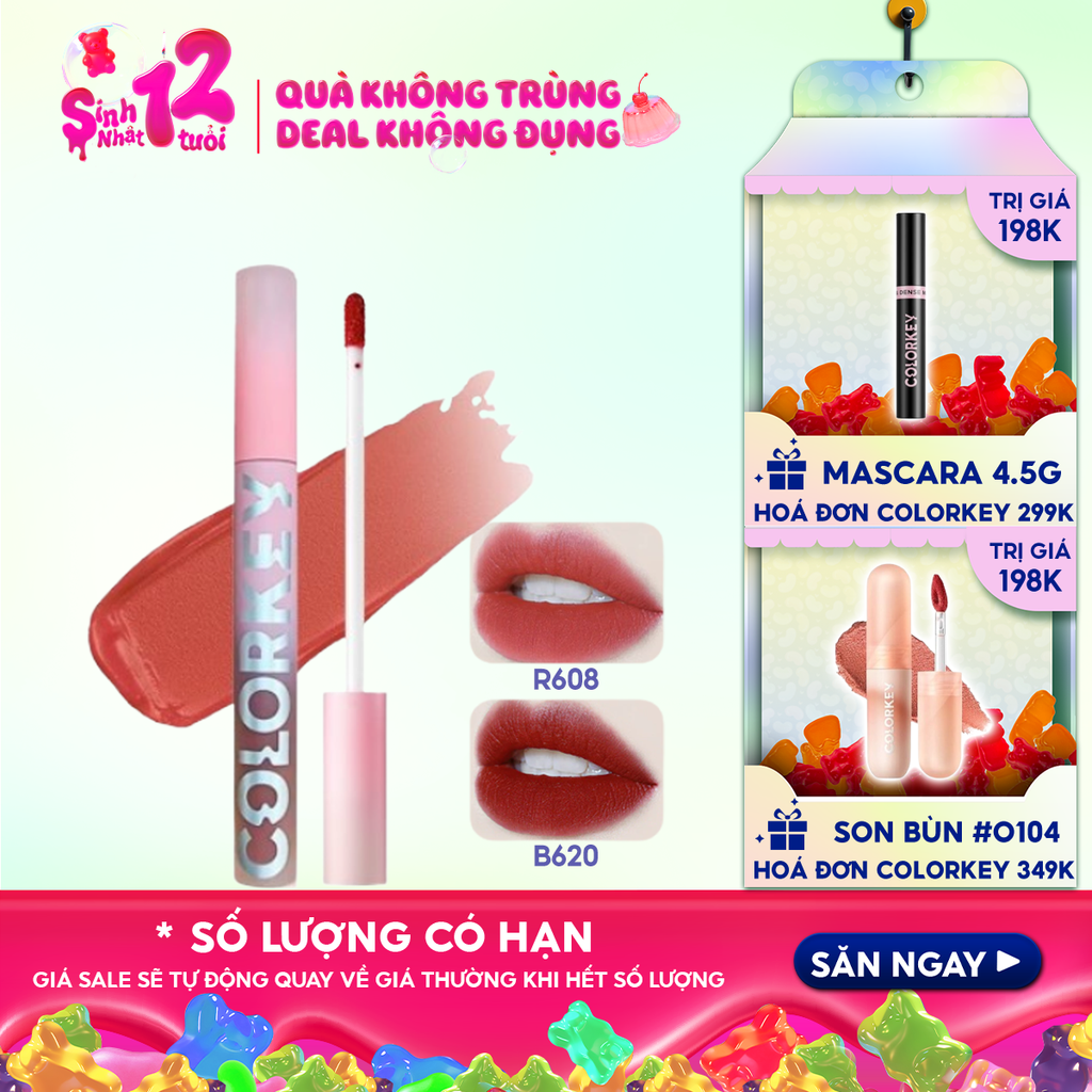 Son Kem Lì Colorkey Mịn Mượt Lâu Trôi Airy Velvet Lip Lacquer 1.7g