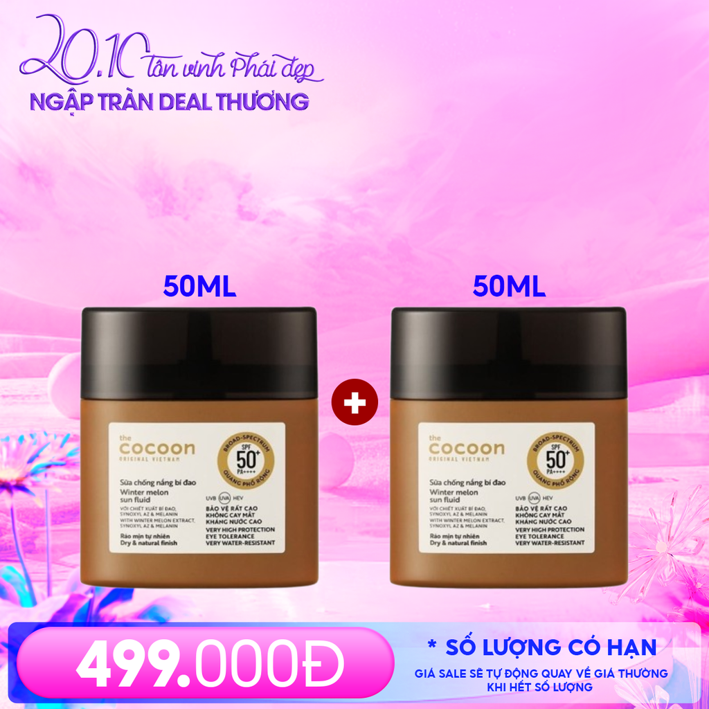 Sữa Chống Nắng Thuần Chay Cocoon Bí Đao Quang Phổ Rộng Winter Melon Sun Fluid Broad-Spectrum SPF 50+ PA++++, UVA – PF 62.6