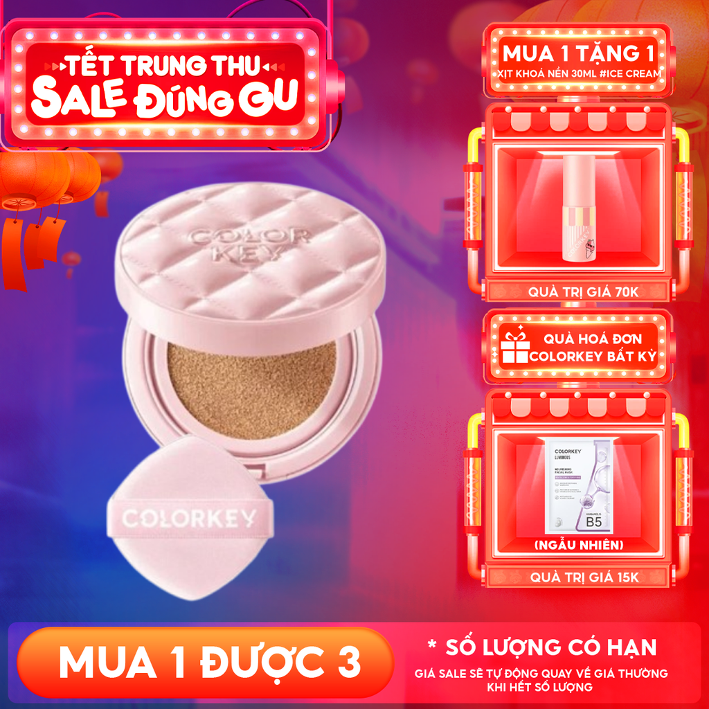 Cushion Chống Nắng Colorkey Mỏng Nhẹ, Bền Lâu Long Lasting Flawless Brightening Cushion Cream SPF50+ PA++++ 11g