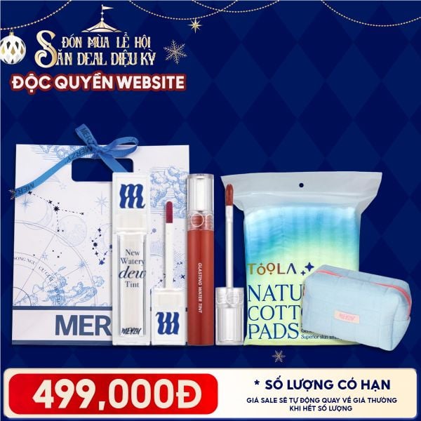  Túi Quà Giáng Sinh 499K: 1 Son Merzy + 1 Son Romand + 1 Bông Tẩy Trang 234M + 1 Túi Makeup + Túi 
