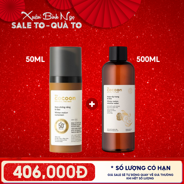 Kem Chống Nắng Cocoon Bí Đao Quang Phổ Rộng Dành Cho Da Dầu, Nhạy Cảm Winter Melon Sunscreen SPF50+ PA++++ 50ml 