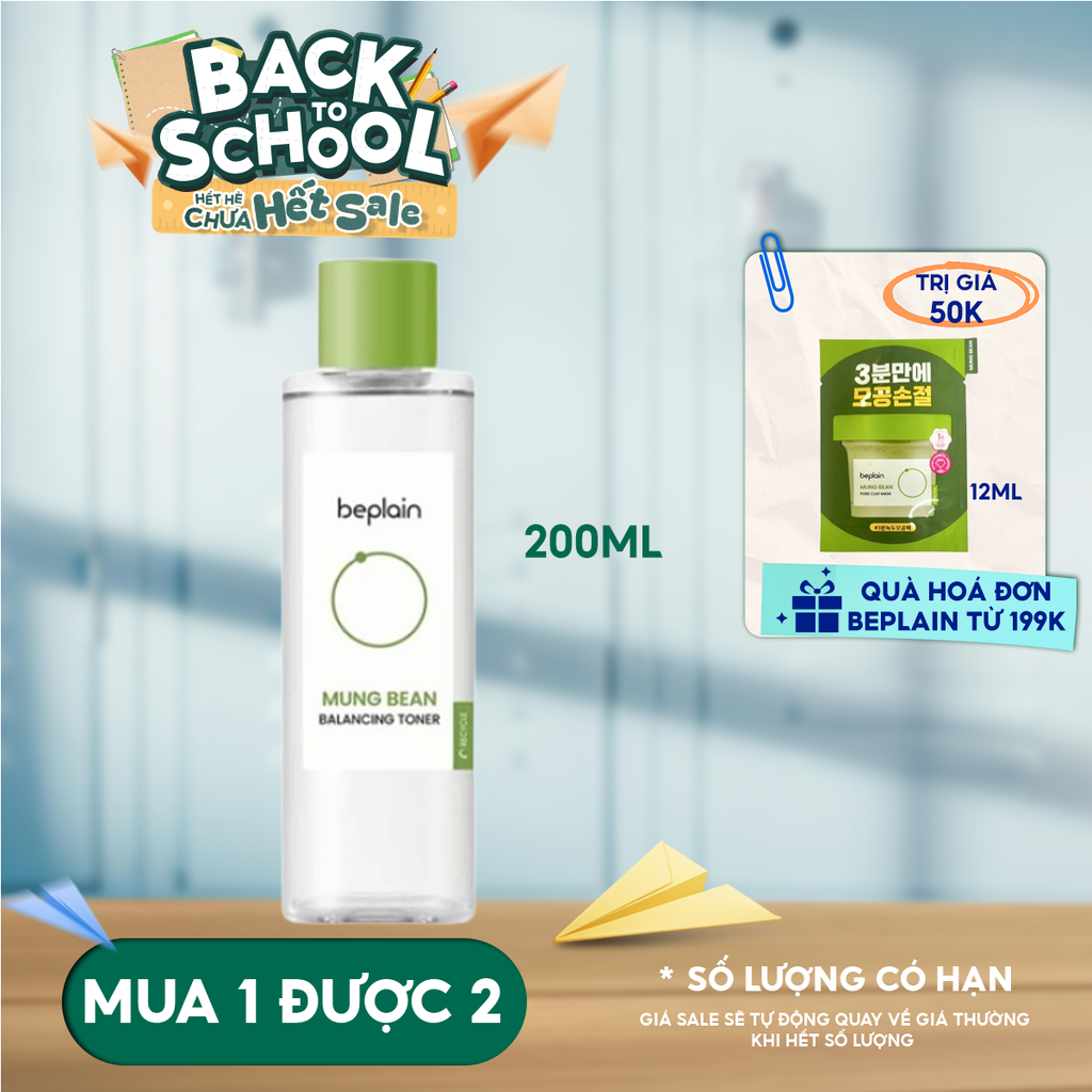 Nước Hoa Hồng Beplain Làm Sạch Dịu Nhẹ, Cân Bằng Độ pH Mung Bean Balancing Toner 200ml