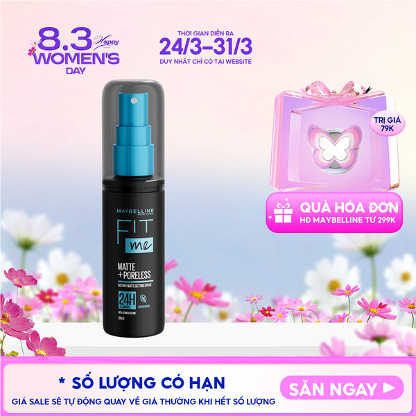  Xịt Khóa Nền Maybelline Cố Định Trang Điểm Kiềm Dầu, Mịn Lì Fit Me Matte Poreless Setting Spray 60ml 