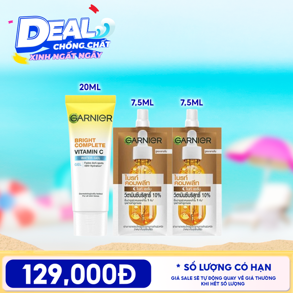  Combo Travel: Tinh Chất Garnier Booster Serum 7.5ml + Gel Dưỡng Ẩm Garnier Bright Complete Vitamin C Water-gel 20ml 