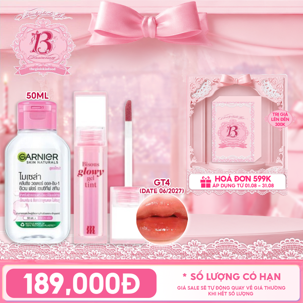  Combo Travel: Son Bóng Pha Lê Merzy Bisous Glowy Gel Tint + Nước Tẩy Trang Garnier Làm Sạch Sâu Micellar Cleansing Water 