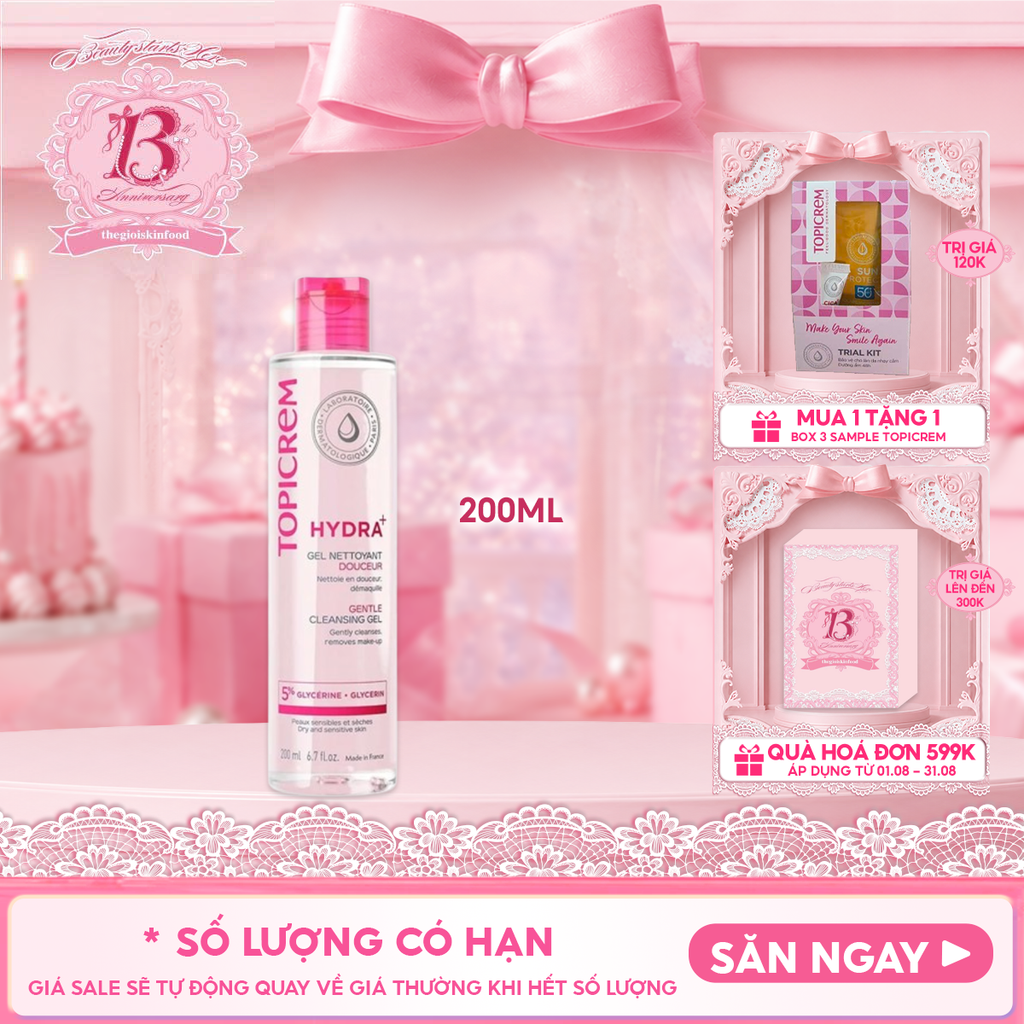 Sữa Rửa Mặt Dạng Gel Topicrem Không Chứa Xà Phòng Dành Cho Da Khô, Nhạy Cảm Gentle Cleansing Gel 200ml