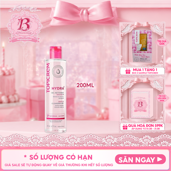  Sữa Rửa Mặt Dạng Gel Topicrem Không Chứa Xà Phòng Dành Cho Da Khô, Nhạy Cảm Gentle Cleansing Gel 200ml 
