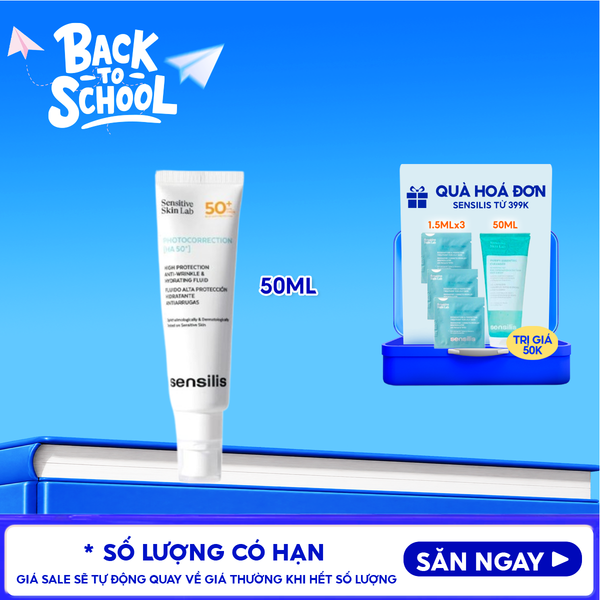  Kem Chống Nắng Sensilis Phổ Rộng Dưỡng Ẩm, Ngừa Lão Hóa Photocorrection [HA 50+] 50ml 