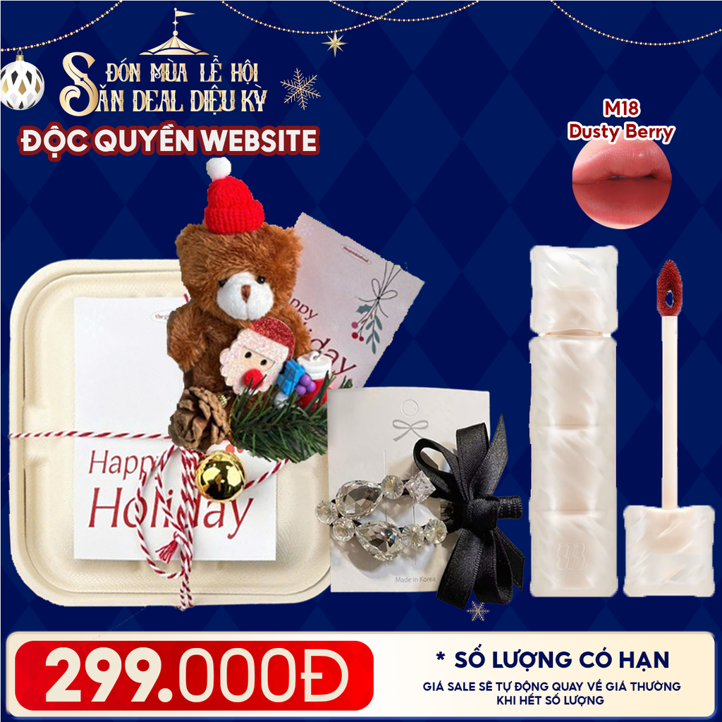 Hộp Quà Giáng Sinh: Son Merzy + Kẹp Tóc Ngẫu Nhiên + Set Quà Gấu + Hộp Bã Mía