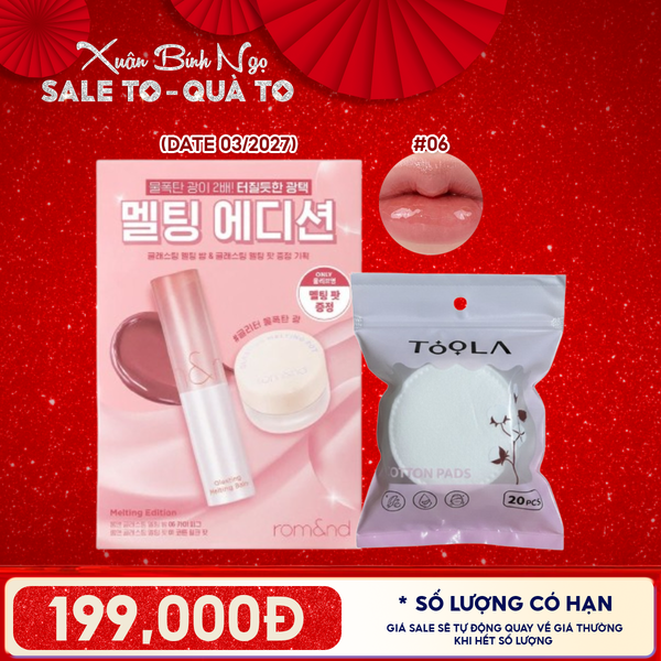  Combo Quà Tặng 8.3:  Set Son Dưỡng Romand Melting Edition  + Bông Tẩy Trang Tròn TOOLA x Romand 