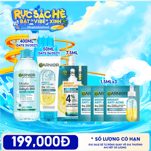  Combo Travel: Tinh Chất Dưỡng Sáng Da Garnier Serum 7.5ml + 3 Sản Phẩm Tinh Chất Dưỡng Sáng Da Garnier Serum 1.5ml + Nước Tẩy Trang Garnier Làm Sạch Sâu Micellar Cleansing Water + Sữa Rửa Mặt Garnier 50ml 