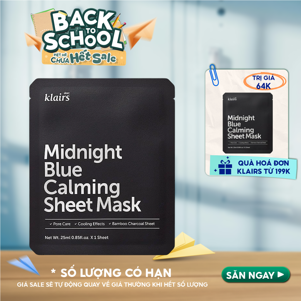 Mặt Nạ Klairs Làm Dịu, Hỗ Trợ Giảm Kích Ứng, Phục Hồi Da Midnight Blue Calming Sheet Mask 25ml