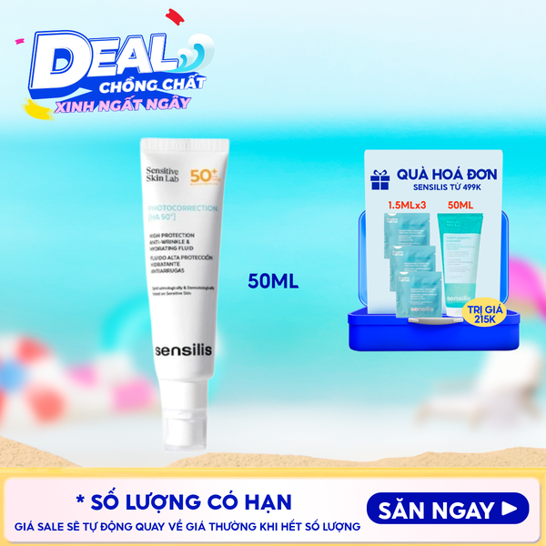  Kem Chống Nắng Sensilis Phổ Rộng Dưỡng Ẩm, Ngừa Lão Hóa Photocorrection [HA 50+] 50ml 