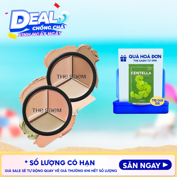  Che Khuyết Điểm Triệt Sắc, Che Phủ Cao The Saem Cover Perfection Triple Pot Concealer SPF28/PA+ 4.5g 