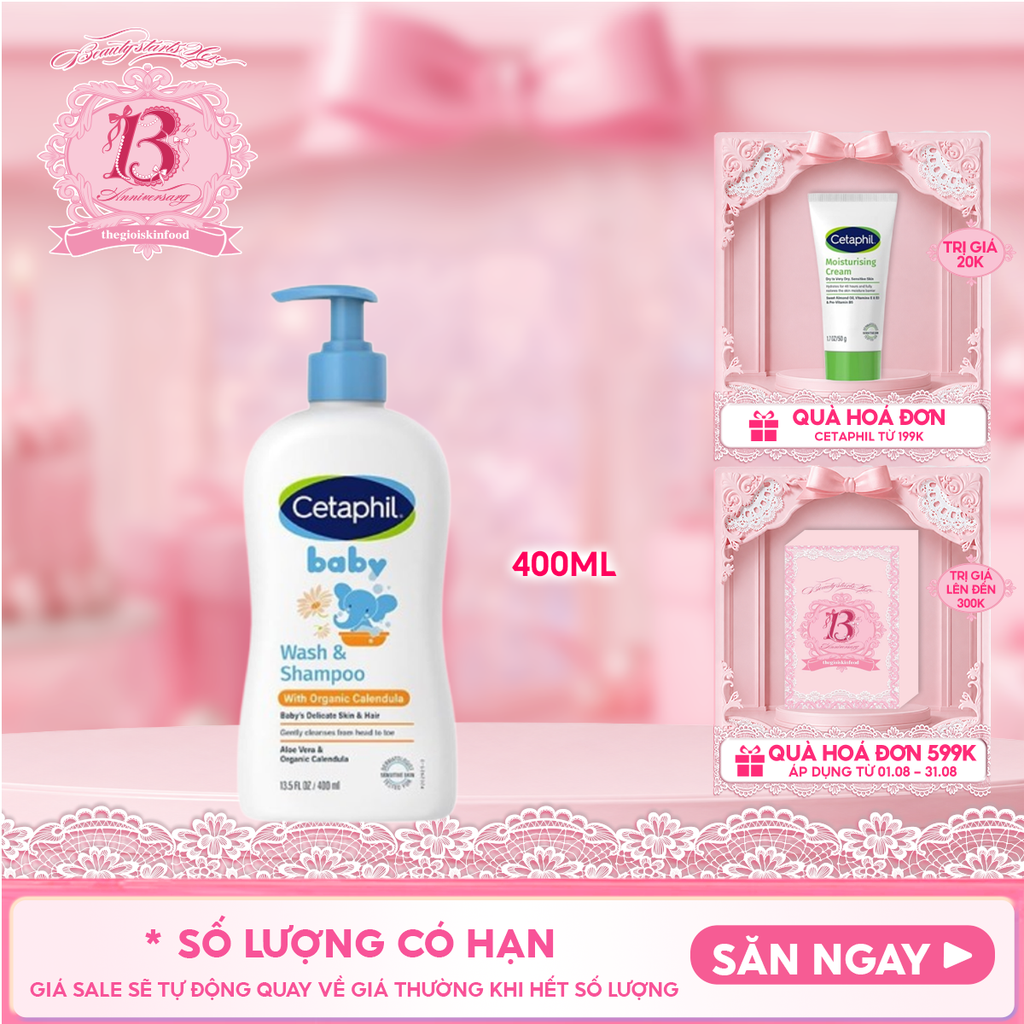 Sữa Tắm Gội Dịu Nhẹ Cho Bé Cetaphil Baby Wash & Shampoo With Organic Calendula 400ml