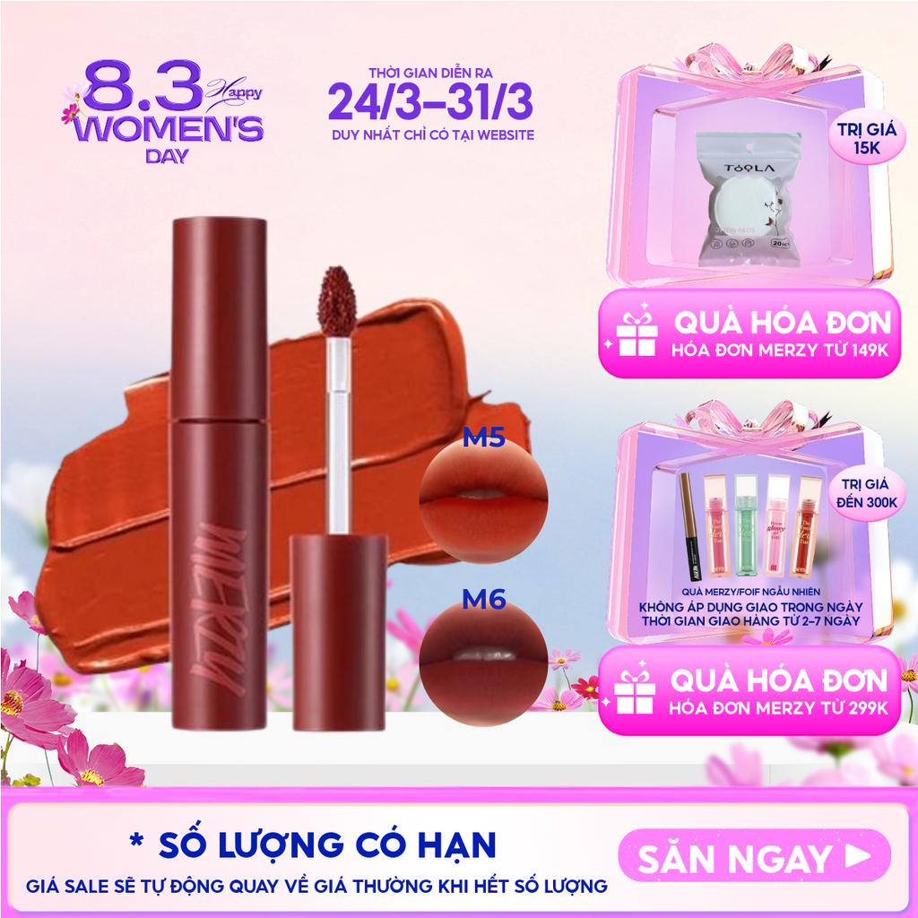 [Màu 1-6] Son Kem Lì Merzy Siêu Mịn Môi Bite The Beat Mellow Tint 4g