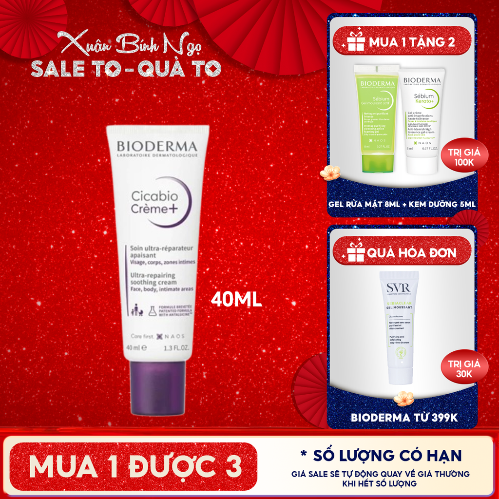 Kem Dưỡng Ẩm Bioderma Làm Dịu, Hỗ Trợ Phục Hồi Da Cicabio Creme+ 40ml