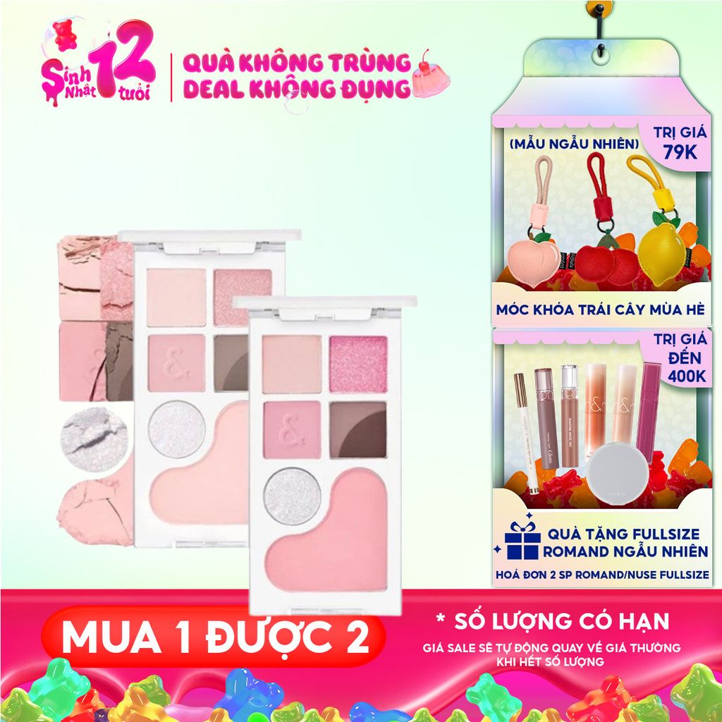 Bảng Phấn Mắt & Má Hồng Romand Ngọt Ngào, Lấp Lánh Bare Layer Palette 14g