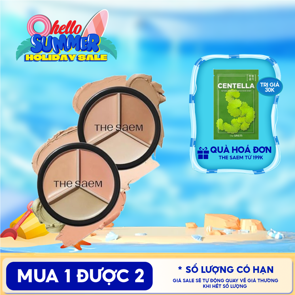 Che Khuyết Điểm Triệt Sắc, Che Phủ Cao The Saem Cover Perfection Triple Pot Concealer SPF28/PA+ 4.5g